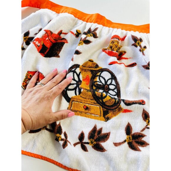 Vintage 1970s half apron, orange baking cooking terry cloth apron - Picture 4 of 9